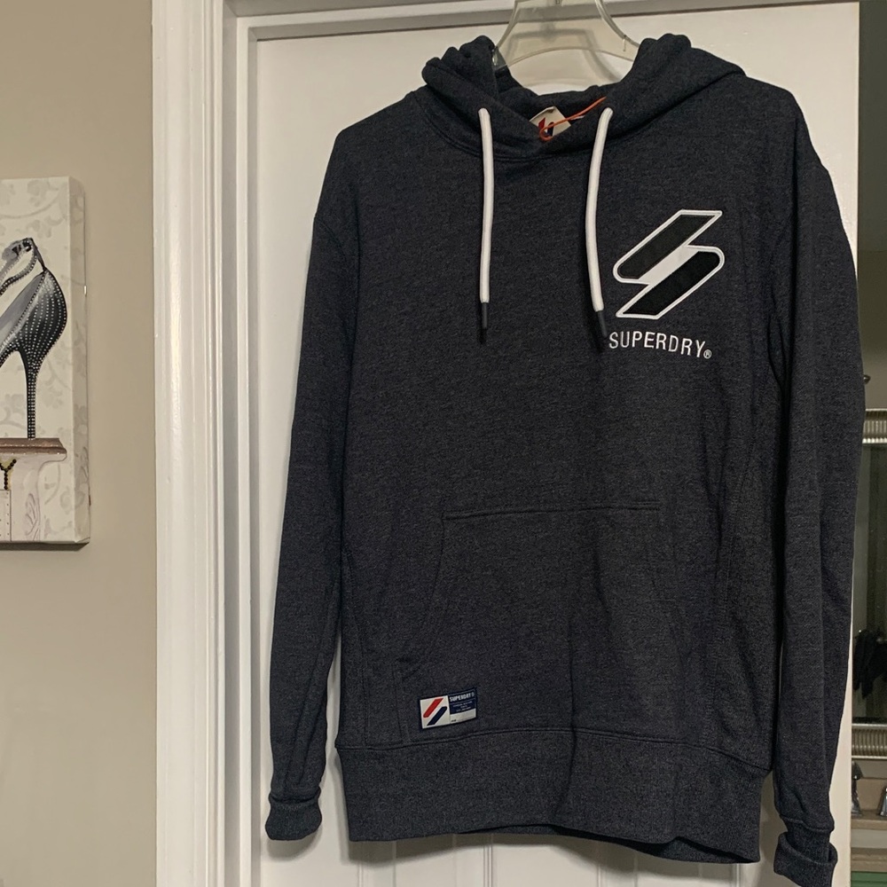 Superdry Men's Charcoal Logo Pullover Hoodie